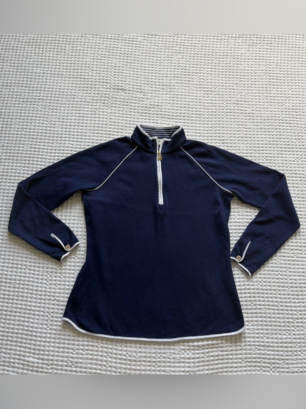Clover by Bobby Jones Quarter Zip Pullover Navy White Trim Gold Clover Size M - Picture 2 of 13